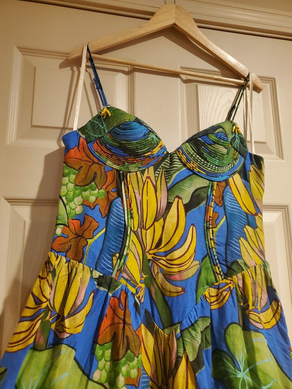 NWT FARM Rio Blue Banana Grapes 3D Bodice Sleeveless Maxi Dress Size Large - Picture 6 of 13